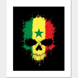 Chaotic Senegal Flag Splatter Skull Posters and Art